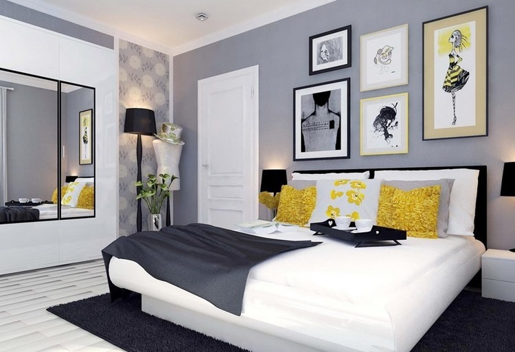 levande-idéer-färg-design-sovrum-ljusgrå-accenter-gul-svart