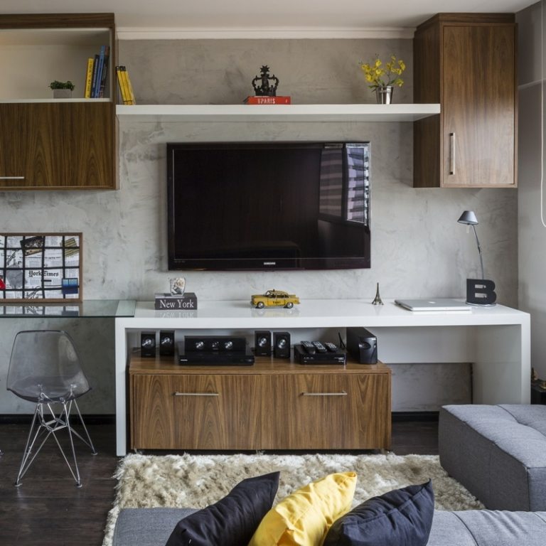 vardagsidéer små rum lägenhet ett rum vardagsrum skrivbord multifunktionellt