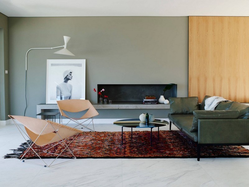 Levande idéer - möbleringsexempel - lantlig stil - vardagsrum - Kilim - olivgrön soffa