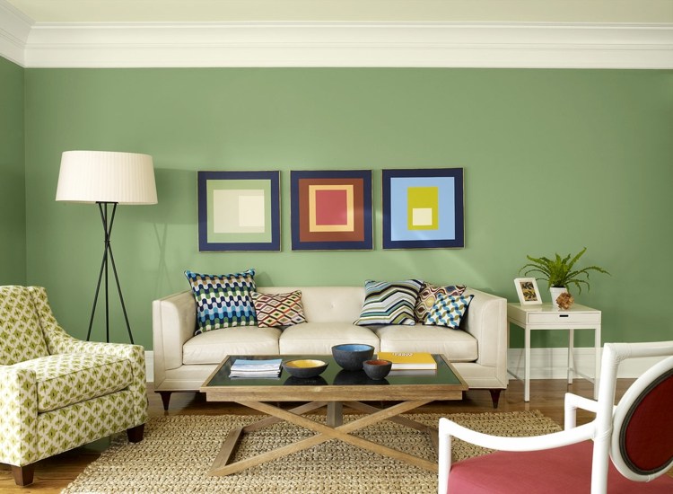 levande idéer för att måla gröna väggdesignbilder beige soffa