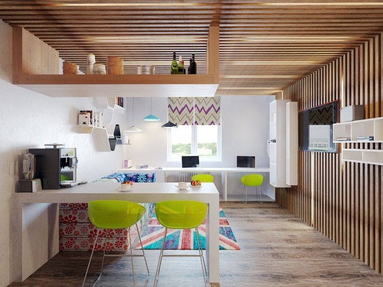 levande-inspiration-loft-vardagsrum-trä-lamellbeklädnad