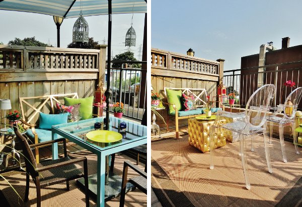 färgglada eklektiska balkongmöbler levande tips neonfärger