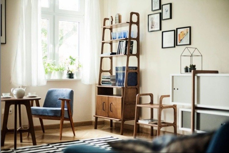 Vintage stil Mid Century Modern i vardagsrummet