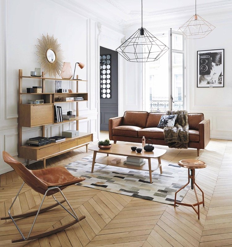 Bruna lädermöbler passar perfekt med Mid Century Modern Retro -stil