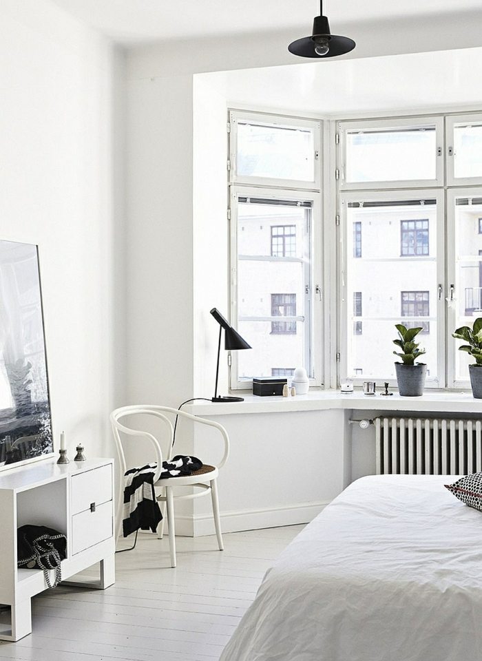 sovrum design skandinavisk stil sängstol vit