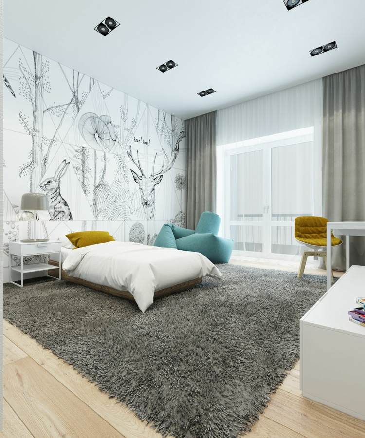 lägenhet färgidéer moderna sovrumsmöbler vit grå gul lägenhet färgidéer grå design väggdesign limegrön matta accent blå grå
