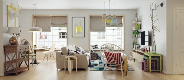 design-lägenhet-persienner-grå-möbler-vintage-stil-accenter