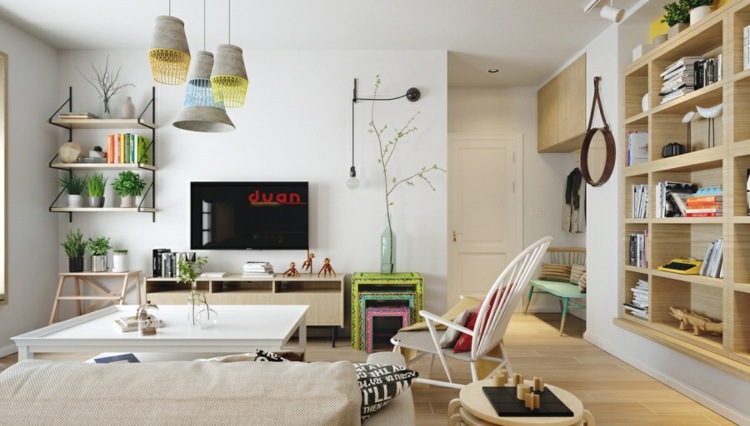 design-lägenhet-inbyggd-i-hylla-trä-lampor-design-soffbord