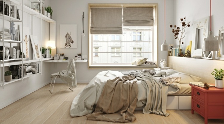 design-lägenhet-nattduksbord-röd-sovrum-deco-vit-nordisk