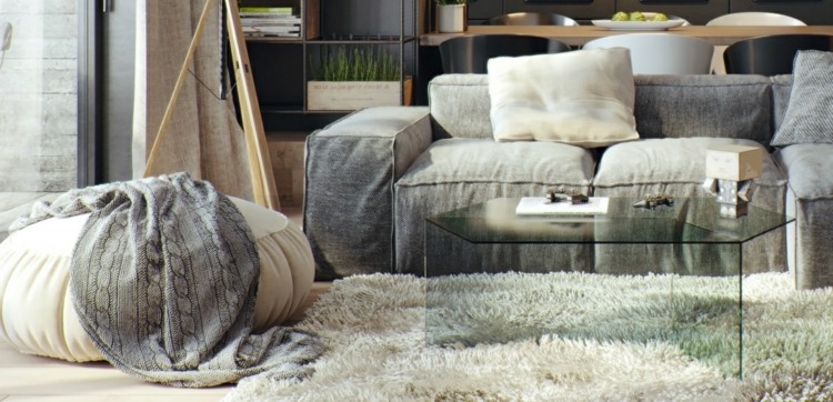design-lägenhet-glas-bord-sexkant-puff-grön-pastell-toner-grå
