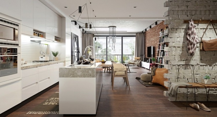 design-lägenhet-betong-tegel-vägg-design-idé-modern-kök-ö