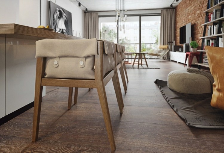 design-lägenhet-unika-stolar-kök-disk-naturmaterial
