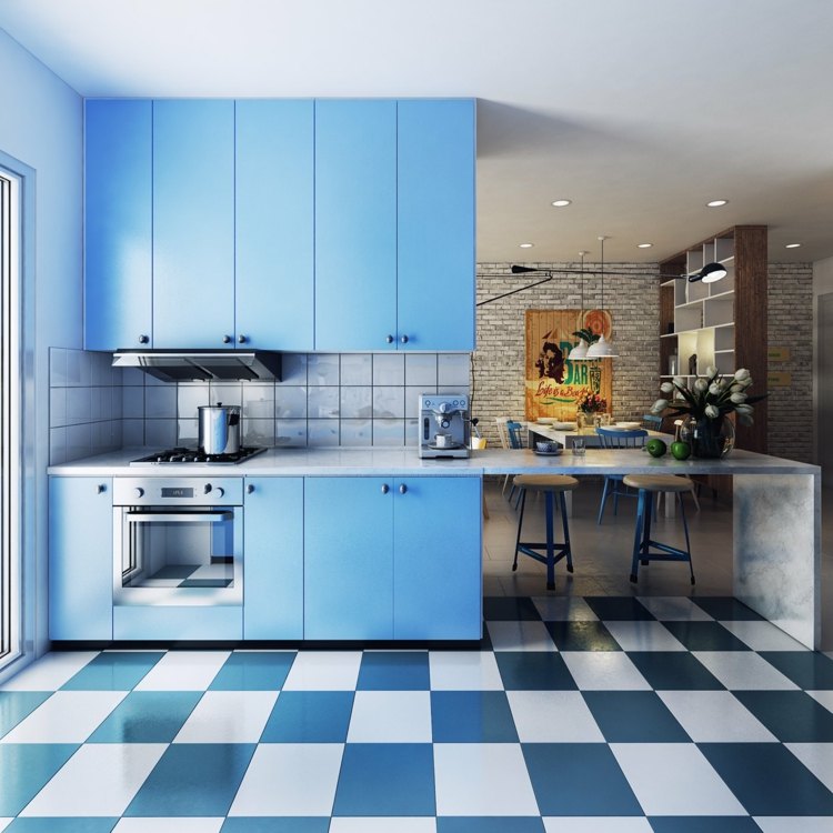 designa lägenheter kök-ljusblå-skåp-nordisk stil