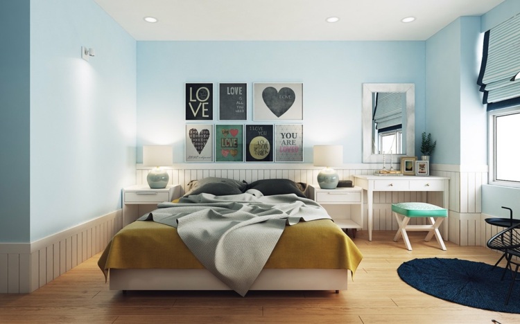 design-lägenhet-nordisk-stil-sovrum-tema-kärlek-hjärtan-väggmålningar-toalettbord