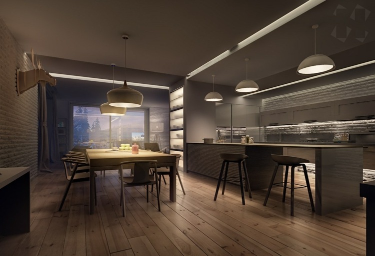design-lägenhet-minimalistisk-skandinavisk-matbord-matsal-stolar-kök-ö