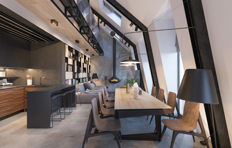 lägenhet-inspiration-mysigt-sluttande-tak-matbord-modern-svart-accenter