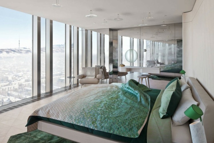 lägenhet färgglad interiör accenter sovrum modern utsikt berg