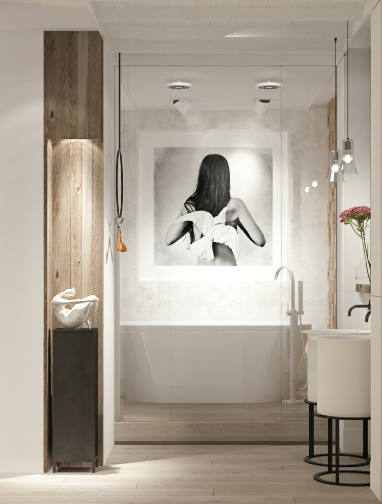 lägenhet feminin inredning modernt badrum glasdörr duschkar