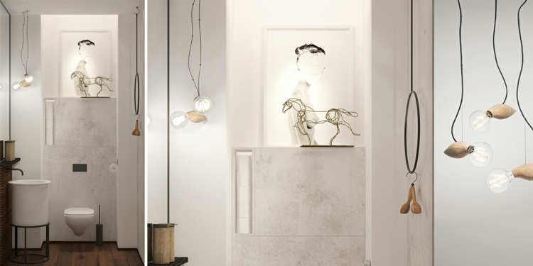 lägenhet med feminina möbler lampor design modernt badrum