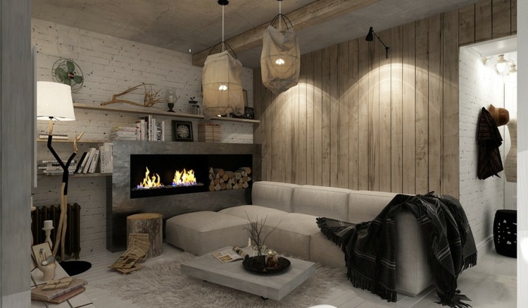 lägenhet feminin inredning spis design modernt vardagsrum soffa