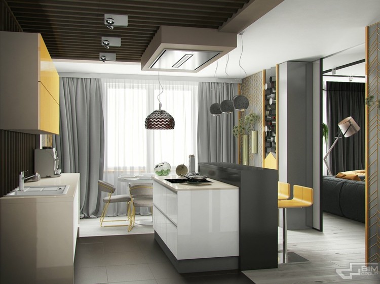 lägenhet grå inredning kök interiör vit gul kiev