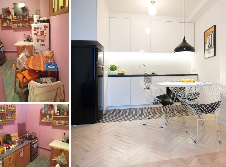 Renovera lägenhet -före-efter-kök-modern-minimalistisk-svart-vit