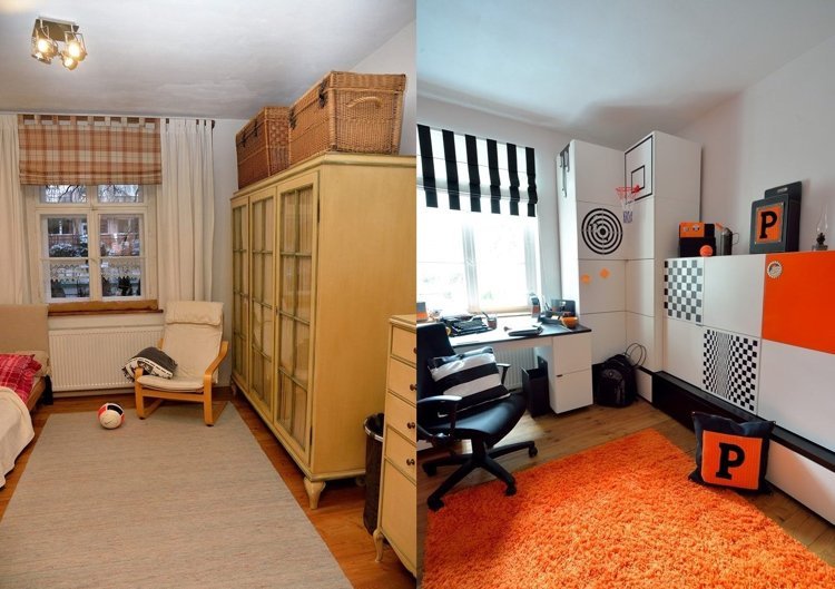 lägenhet-renovera-före-efter-barnrum-ungdomsrum-vit-orange-accenter