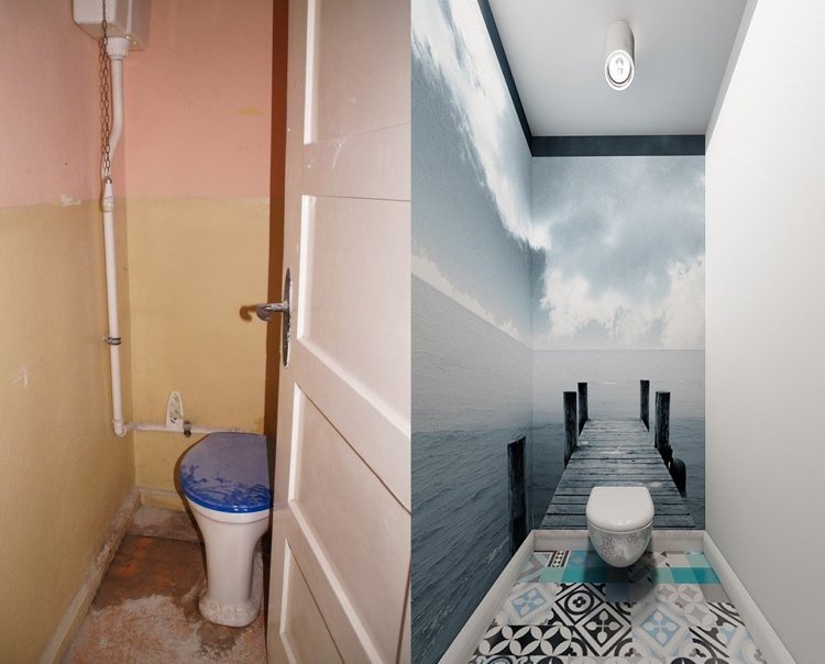lägenhet-renovera-före-efter-toalett-fototapet-färgade-design-brickor