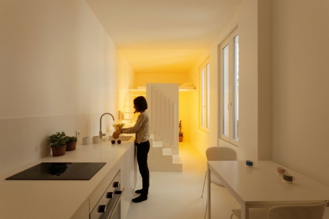 vit ett sovrum lägenhet belysning system kök