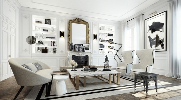 möbler modern design neoklassiskt vardagsrum vitt svart