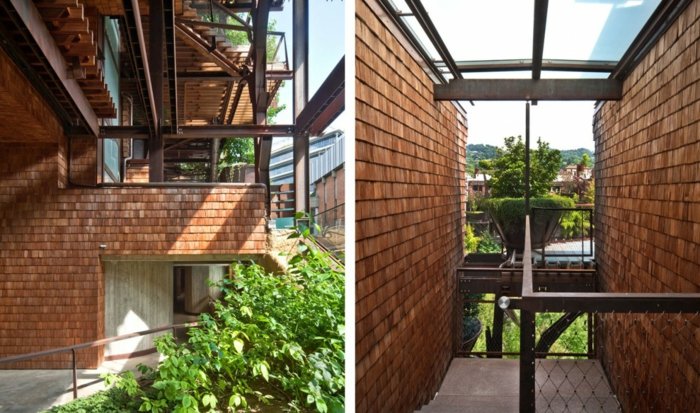 balkong utsikt tegel stål material bostäder växter