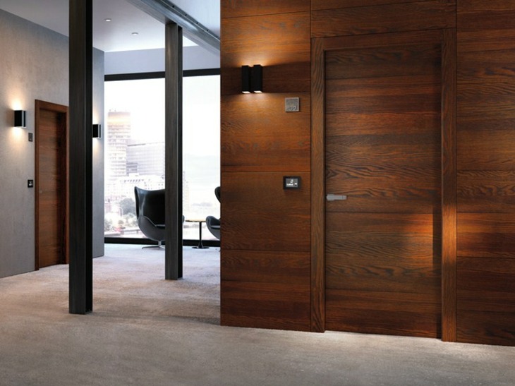 Lägenhet dörrar-dörrhandtag-rostfritt stål-trä-spannmål-belysning