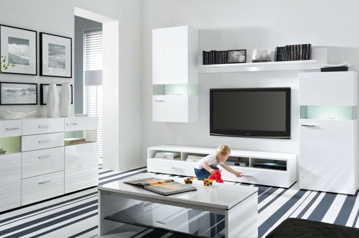 Vägg enhet modernt vardagsrum vitt högglansat väggskåp TV -skåp