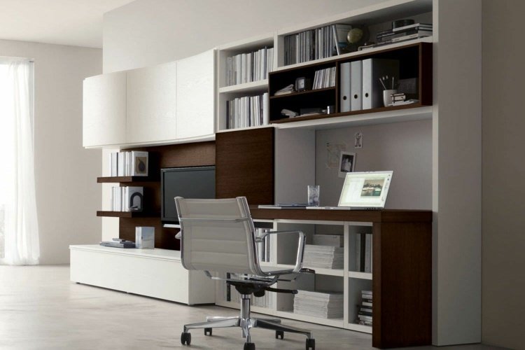 levande vägg-skrivbord-napol-arredamenti-lagring-utrymme-hyllor-idé-kontorsstol-modern-brun-vit