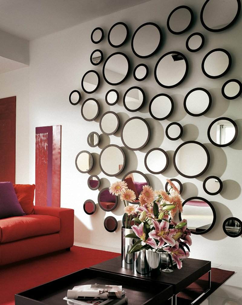 dekorera vardagsrumsspegel rund väggdesign svart ramblommor