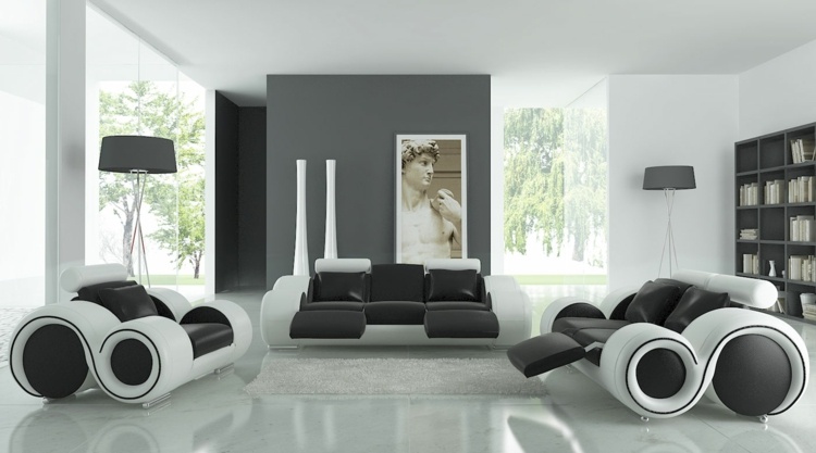 möblering vardagsrum original design soffa golv högglans