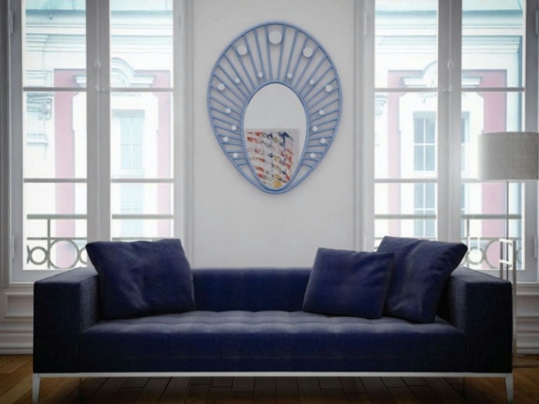 Ställ in vardagsrumsväggspegel design-blå-ram-Adonis-Pauli-hem-juveler