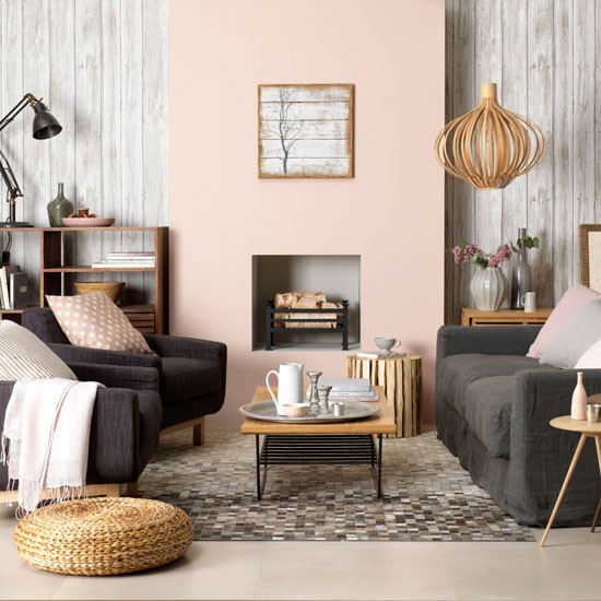 romantiskt vardagsrum-rosa-grå lantlig stil