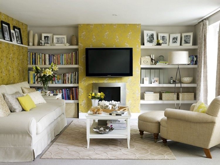vardagsrum-färg-design-grön-gul-blomma-mönster-country-stil