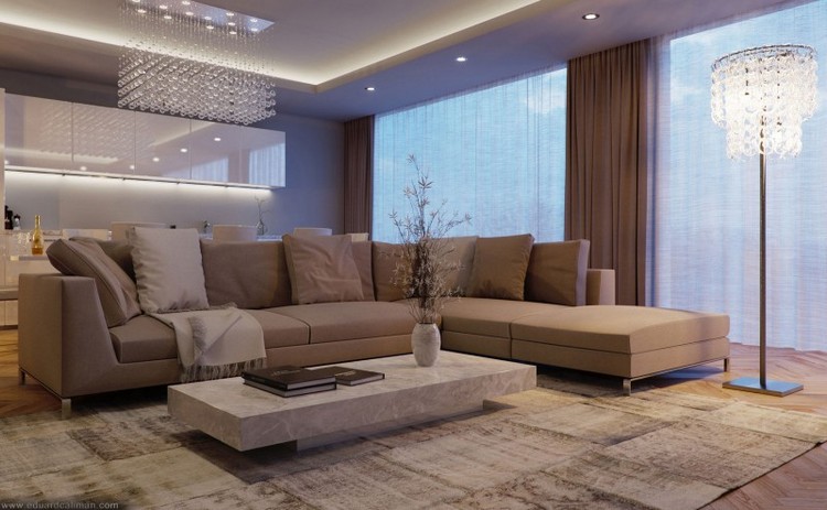 vardagsrum-idéer-2015-beige-hörn-soffa-marmor-soffbord-ledde-tak-belysning