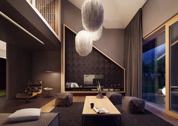 Vardagsrum-grå-modern-färg-design-brun-svart-idéer