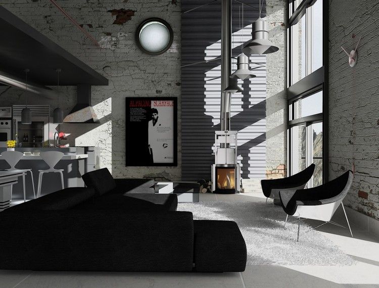 Vardagsrum-grå-vägg-soffa-klädsel-shaggy matta