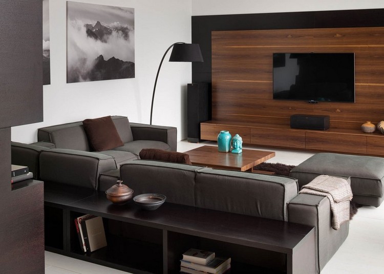 Vardagsrum-grå-vägg-enhet-trä-modern-design
