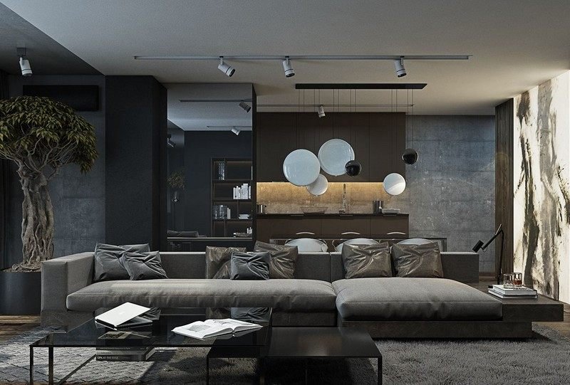 Vardagsrum i grå-svart-design-idéer-modernt