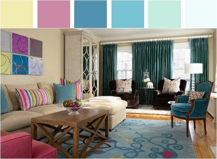 vardagsrum-turkos-färg-palett-färg-kombinationer-färgglada-interiör-vardags-idéer