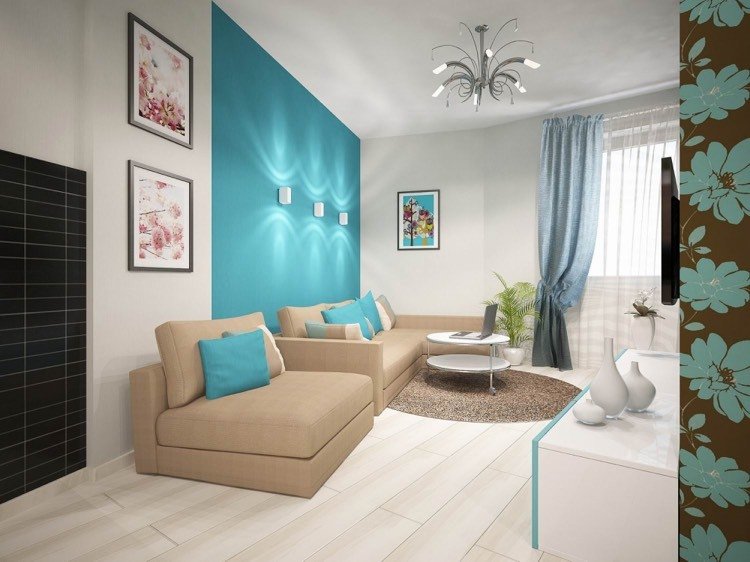 vardagsrum-turkos-vägg-beige-soffa-vägglampor