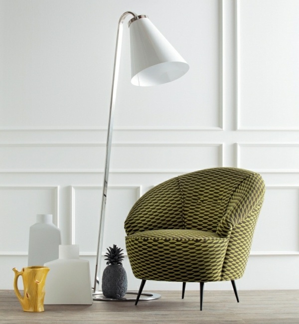 grön fåtölj-vit lampa-moderna vardagsrumsmöbler