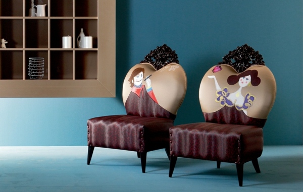 Fåtölj design par kvinna man vardagsrum möbler