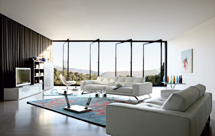 modernt vardagsrum möblering fönster front design idé möbler vit