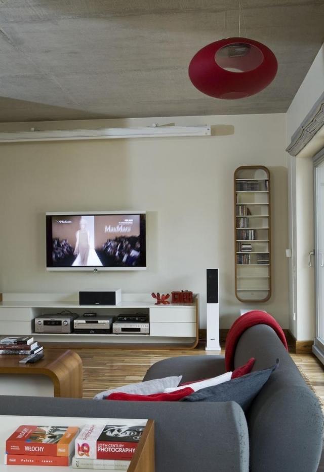Modernt vardagsrum inredning grå-soffa-möbler-vitt trä